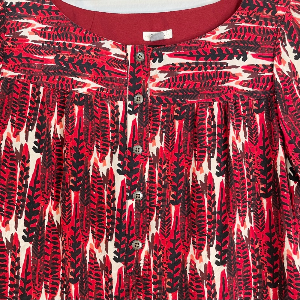 Fossil Red Feather Pattern Shift Dress Size Medium - image 4